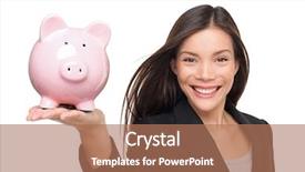  Presentation with woman piggy bank isolated - Colorful PPT theme enhanced with businesswoman holding piggy bank - savings backdrop and a coral colored foreground
