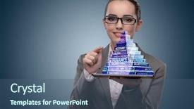  Presentation with pyramid - Presentation theme featuring businesswoman holding pyramid in business background and a ocean colored foreground