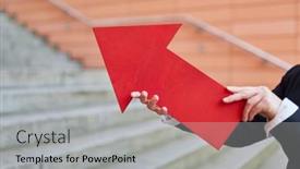  Presentation with innovation - Presentation theme featuring businesswoman-holding-ted-arrow-sign background and a light gray colored foreground