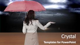  Presentation with lightning - Colorful PPT theme enhanced with businesswoman holding umbrella against stormy sky over desert with lightning backdrop and a tawny brown colored foreground