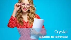  Presentation with secretary - Audience pleasing slide deck consisting of businesswoman-in-a-casual-clothes backdrop and a teal colored foreground