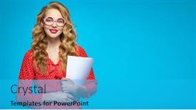  Presentation with pink blue - Theme with businesswoman-in-a-casual-clothes background and a cyan colored foreground