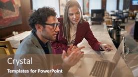  Presentation with new deal - Presentation design having businesswoman-in-a-relaxed-atmosphere background and a coral colored foreground