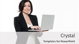  Presentation with portrait happy family smiling - Slide set enhanced with businesswoman in a suit typing background and a  colored foreground