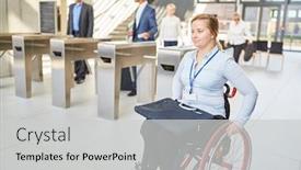  Presentation with security gate - Amazing slides having businesswoman-in-a-wheelchair-accessible backdrop and a light gray colored foreground