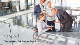  Presentation with wheelchair - Theme with businesswoman-in-a-wheelchair-discusses background and a light gray colored foreground