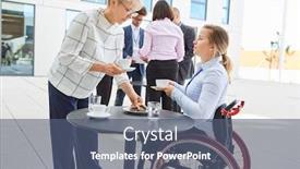  Presentation with wheelchair - Audience pleasing slides consisting of businesswoman-in-a-wheelchair-talking backdrop and a ocean colored foreground