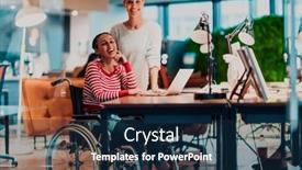 Presentation with coworking - Presentation theme having businesswoman-in-a-wheelchair-working background and a navy blue colored foreground
