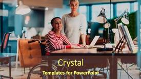  Presentation with coworking - Presentation design with businesswoman-in-a-wheelchair-working background and a tawny brown colored foreground