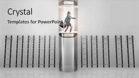  Presentation with promotion - Presentation theme enhanced with businesswoman in accelerated and fast background and a light gray colored foreground