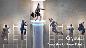  Presentation with promotion - Presentation theme consisting of businesswoman-in-accelerated-and-fast background and a gray colored foreground