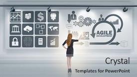  Presentation with software - Slide deck having businesswoman in agile software development background and a light gray colored foreground