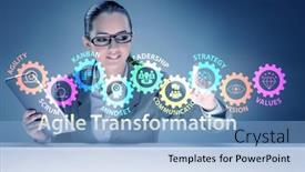  Presentation with transformation - Presentation design enhanced with businesswoman-in-agile-transformation-concept background and a light blue colored foreground