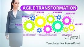  Presentation with transformation - Amazing presentation theme having businesswoman-in-agile-transformation-concept backdrop and a sky blue colored foreground