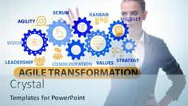  Presentation with transformation - Presentation theme with businesswoman-in-agile-transformation-concept background and a light blue colored foreground