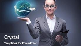  Presentation with air - Audience pleasing theme consisting of e ticket - businesswoman in air travel concept backdrop and a dark gray colored foreground