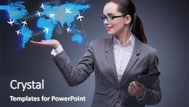  Presentation with air - Beautiful PPT layouts featuring businesswoman in air travel concept backdrop and a dark gray colored foreground
