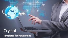  Presentation with logistics air - Audience pleasing PPT theme consisting of e logistics - businesswoman in air travel concept backdrop and a dark gray colored foreground