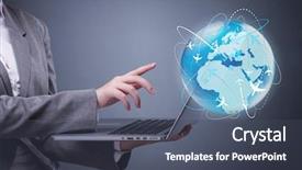  Presentation with air - Colorful presentation theme enhanced with e ticket - businesswoman in air travel concept backdrop and a dark gray colored foreground