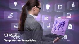  Presentation with air - Presentation theme having businesswoman in air travel concept background and a violet colored foreground