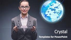  Presentation with travel concept silhouette - Slides with businesswoman in air travel concept background and a dark gray colored foreground