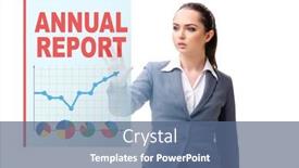  Presentation with report - PPT theme featuring businesswoman-in-annual-report-concept background and a ocean colored foreground
