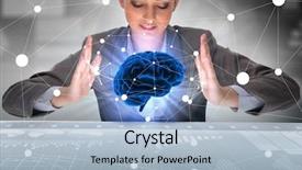  Presentation with artificial intelligence - Audience pleasing slide deck consisting of businesswoman in artificial intelligence concept backdrop and a light blue colored foreground