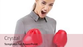  Presentation with boxing - Slide deck having businesswoman-in-boxing-gloves background and a coral colored foreground