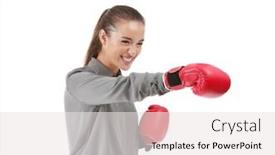  Presentation with boxing - Beautiful slide set featuring businesswoman-in-boxing-gloves backdrop and a white colored foreground