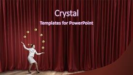  Presentation with juggling - Colorful PPT layouts enhanced with businesswoman in cap on stage backdrop and a wine colored foreground