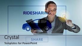  Presentation with carpooling - Cool new PPT theme with businesswoman in carpooling and carsharing backdrop and a light blue colored foreground