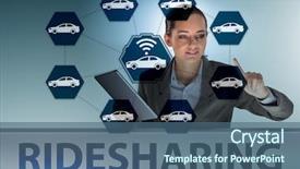  Presentation with carpooling - Cool new slide deck with businesswoman in carpooling and carsharing backdrop and a ocean colored foreground