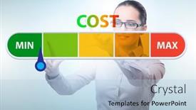  Presentation with cost - Beautiful PPT layouts featuring businesswoman-in-cost-management-concept backdrop and a light blue colored foreground