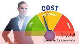  Presentation with cost - Audience pleasing presentation theme consisting of businesswoman-in-cost-management-concept backdrop and a coral colored foreground
