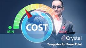  Presentation with cost - Cool new presentation theme with businesswoman-in-cost-management-concept backdrop and a teal colored foreground