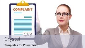  Presentation with concept - Theme enhanced with businesswoman-in-customer-complaint-concept background and a light blue colored foreground