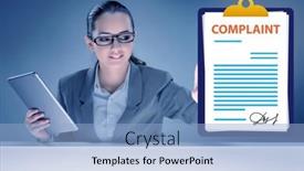  Presentation with concept - PPT layouts with businesswoman-in-customer-complaint-concept background and a light blue colored foreground