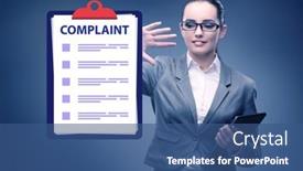  Presentation with concept - PPT theme having businesswoman-in-customer-complaint-concept background and a ocean colored foreground