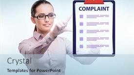  Presentation with concept - Presentation with businesswoman-in-customer-complaint-concept background and a light blue colored foreground