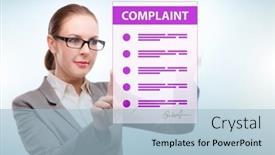  Presentation with concept - Slides featuring businesswoman-in-customer-complaint-concept background and a light blue colored foreground