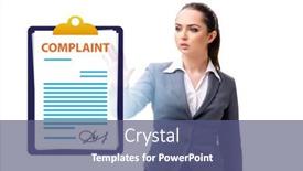  Presentation with concept - PPT theme having businesswoman-in-customer-complaint-concept background and a ocean colored foreground