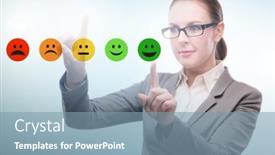 Presentation with concept - Presentation design having businesswoman-in-customer-feedback-concept background and a seafoam green colored foreground