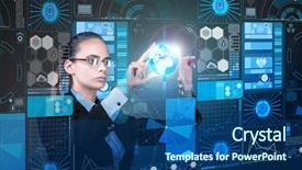  Presentation with data mining - Colorful PPT layouts enhanced with businesswoman in data mining concept backdrop and a ocean colored foreground