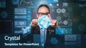  Presentation with data mining - Cool new PPT layouts with businesswoman in data mining concept backdrop and a ocean colored foreground