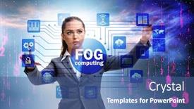  Presentation with fog computing - Cool new PPT theme with businesswoman in edge and fog computing concept backdrop and a ocean colored foreground