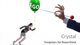  Presentation with concept - Slide deck enhanced with businesswoman-in-excessive-ego-concept background and a  colored foreground