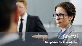  Presentation with colleague farewell goodby - Presentation theme having businesswoman in eyeglasses expressing disagreement background and a dark gray colored foreground