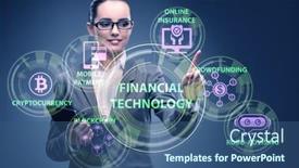 Presentation with fintech financial technology - Slides enhanced with businesswoman-in-financial-technology-fintech background and a ocean colored foreground