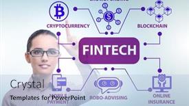  Presentation with fintech financial technology - Presentation theme with businesswoman-in-financial-technology-fintech background and a light blue colored foreground