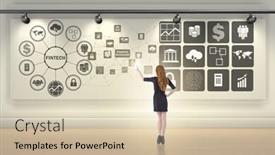  Presentation with fintech financial technology - Colorful PPT layouts enhanced with businesswoman in financial technology fintech concept backdrop and a soft green colored foreground